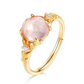 Round Cut Pink Crystal Leaf Opening Silver Ring